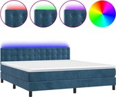 vidaXL - Boxspring - met - matras - en - LED - fluweel - donkerblauw - 160x200 - cm
