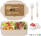 Lunchbox met 3 vakken en bestek voor volwassenen en kinderen