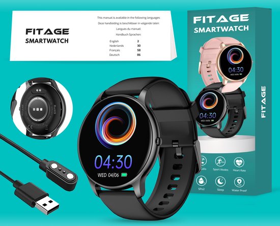 FITAGE Sporthorloge - Smartwatch - Stappenteller Horloge- Smartwatches - Activity Tracker - GPS - Dames en Heren - Zwart - FITAGE