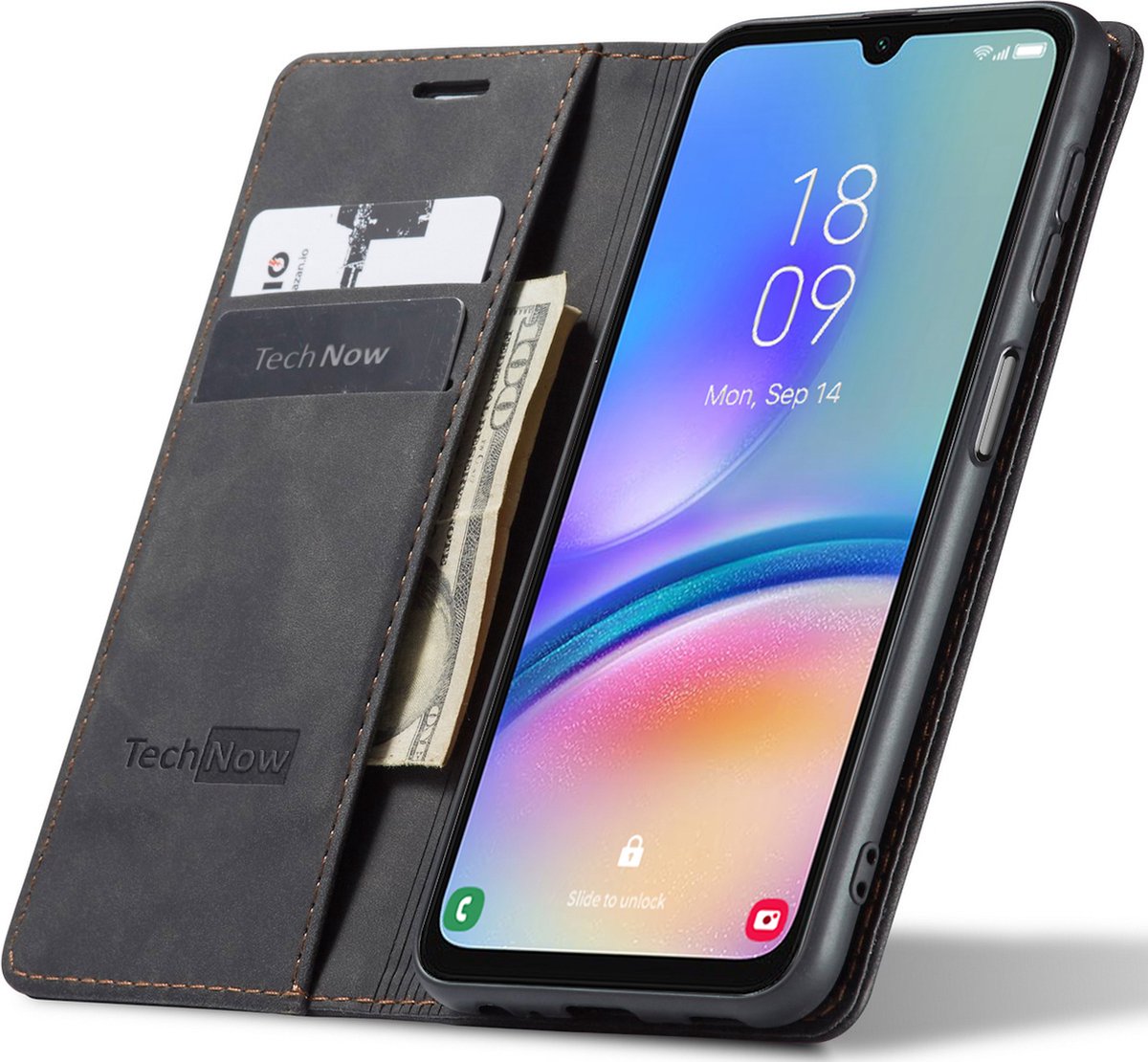 Hoesje geschikt voor Samsung Galaxy A05s - Book Case Leer Slimline Zwart