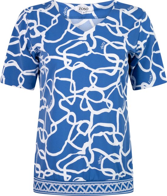 Zoso T-shirt Phoenix Print Travel Shirt 242 1010 0016 Strong Blue White Dames Maat - XL