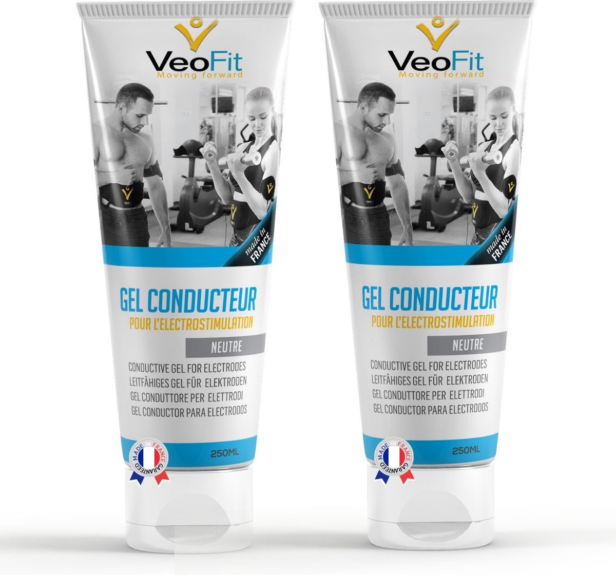 VEOFIT Contactgel voor Elektrostimulatie 2*250mL - Made in France - geleidende elektrode gel voor TENS / EMS buikspiergordel - huidbescherming en hydratatie - elektroden therapie