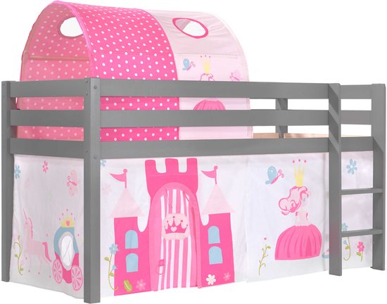 Halfhoogslaper Charlotte met bedtent & bedtunnel Princess II - grijs