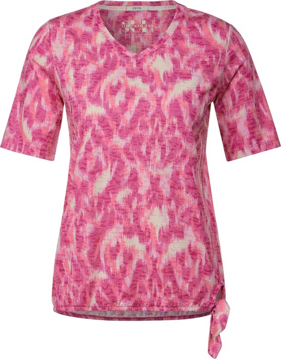 CECIL Blur Print Burnout T-shirt Dames T-shirt - pink sorbet - Maat XXL