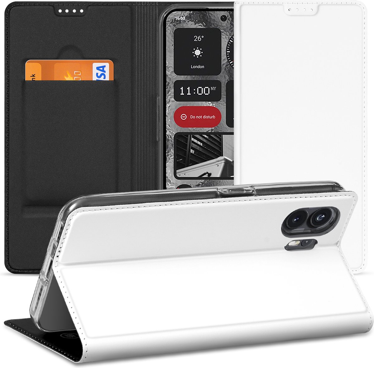 Stand Case Hoesje Nothing Phone (2) Wit met Pashouder