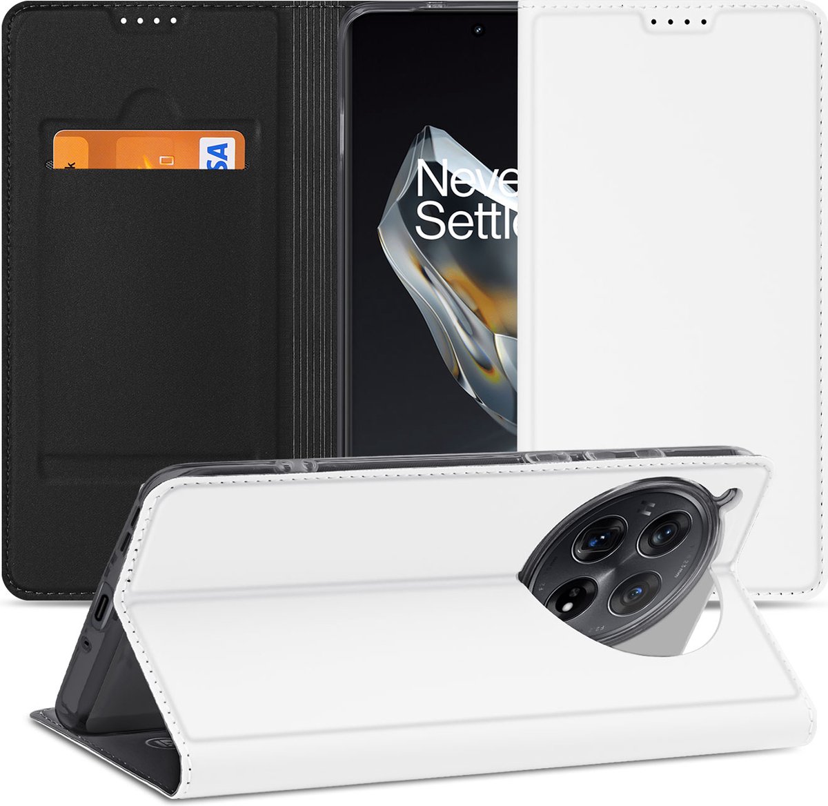 Book Case voor Stand Case Hoesje OnePlus 12 Wit met Pashouder