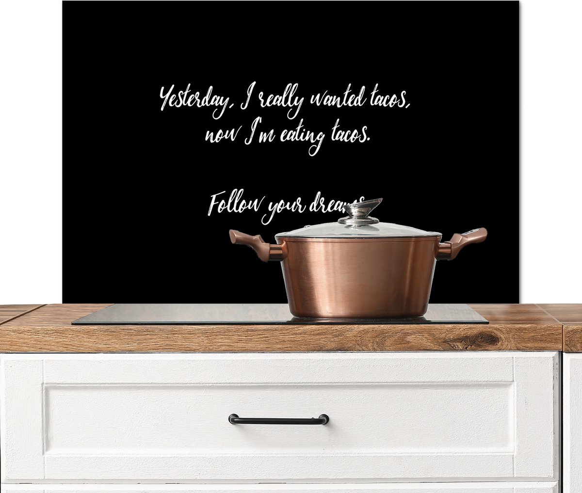KitchenYeah Spatscherm keuken 80x55 cm Kookplaat achterwand Quotes Spreuken Keuken Yesterday I really wanted tacos Taco lover Muurbeschermer Spatwand fornuis Hoogwaardig aluminium
