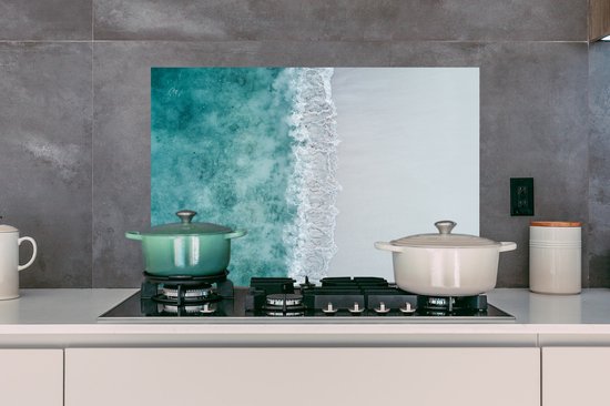 Spatscherm keuken 90x60 cm - Kookplaat achterwand Strand - Zee - Golven - Muurbeschermer - Spatwand fornuis - Hoogwaardig aluminium