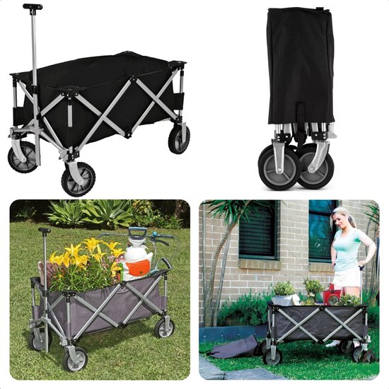 Strents Opvouwbare Bolderkar - Zwart - 120kg Draagvermogen - Lichtgewicht Carbon Staal - 83x47x60cm - Ideaal Voor Strand En Festivals