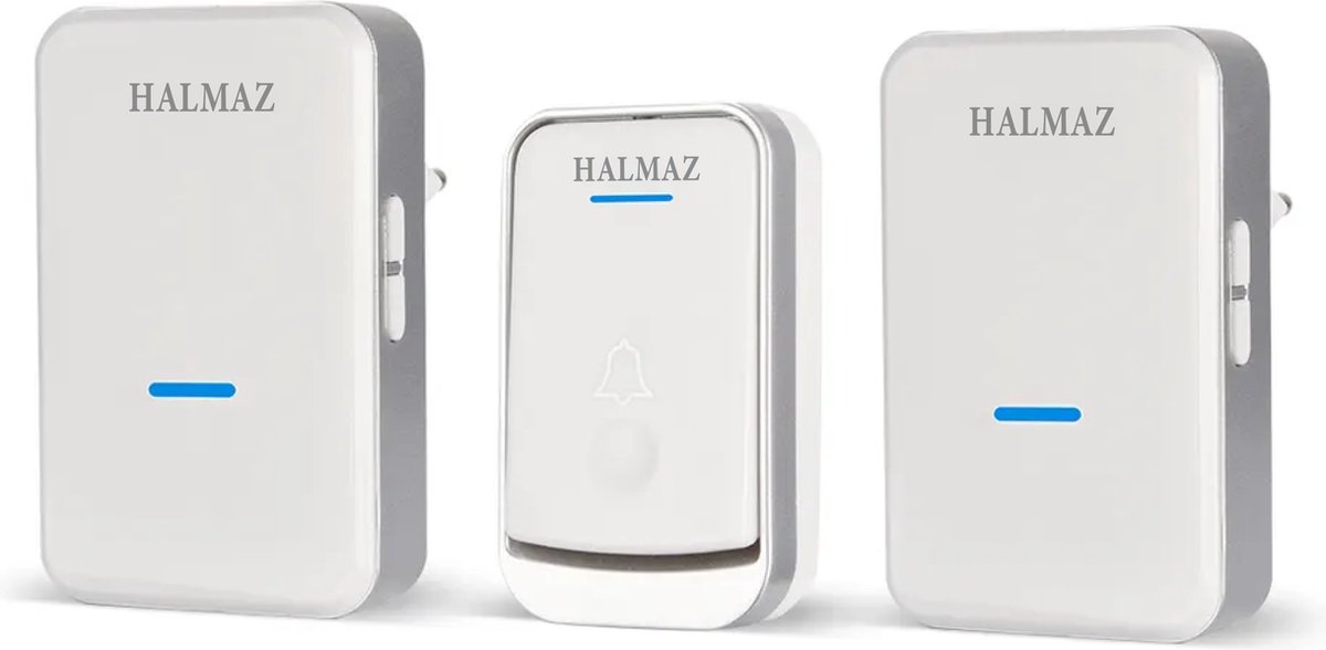 HALMAZ Draadloze deurbel - Wit - Led verlichting - IP44 Waterdicht – 52 Melodieën – Bereik 200 meter – 2 ontvangers