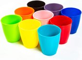 Herbruikbare kinderbeker, plastic beker voor kinderen, kunststof, onbreekbare drinkbeker, sapbeker in 9 kleuren, verpakking van 9 stuks, 250 ml, regenboogkleuren