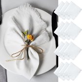 12 stuks stoffen servetten, linnen servetten, 45 x 45 cm met franjes, wasbare servetten, stof, tafelservetten voor familiediners, feesten, bruiloft, verjaardag en tafeldecoratie (wit)