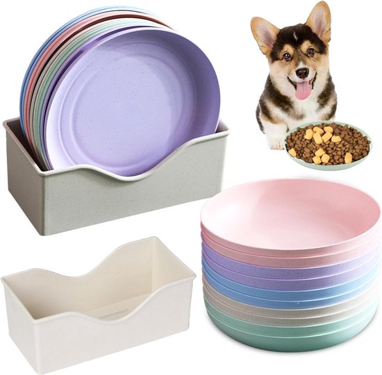 Keramische kattenbakjes, 3 verpakkingen, stressvrije kattenvoerborden met 3 antislip matten, brede en platte kattenvoerbak ter verlichting van vermoeidheid van de snorharen