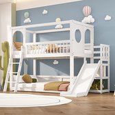 Sweiko Lit superposé pour enfants, lit enfant multifonctionnel, avec étagères, avec toboggan, sans matelas, blanc, 90*200cm