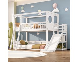 Product: Sweiko Kinderstapelbed, multifunctioneel kinderbedje, met planken, met glijbaan, zonder matras, wit, 90*200cm, van het merk 