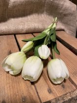 Kunstbloem Tulp - Wit - Real touch tulpen - 43 cm - Boeket - Kunstbloemen - Kunst bloem - Sally tulp - White - Interieur - Sfeer - Voorjaar - Pasen - Paasdecoratie - Bloemen - Moederdag - Oma - Decoratief - Deco - Decoratie