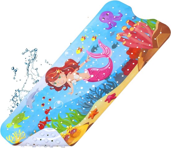 OTraki Antislip badmat, 53 x 53 cm Marine Animal World badmat, cartoon babybadmatten antislip met afvoergaten en zuignappen, machinewasbaar, badkamerbad antislipmatten, blauw