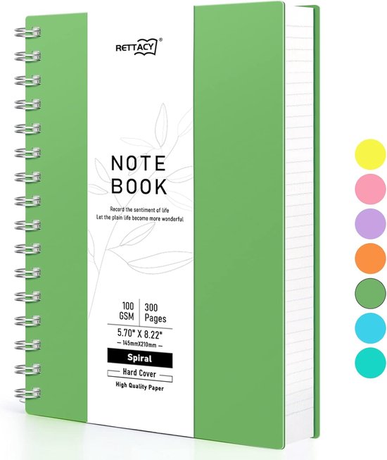 Bloc-notes A5, Cahier, Cahiers à Spirale, 300 Feuilles/150 Pages