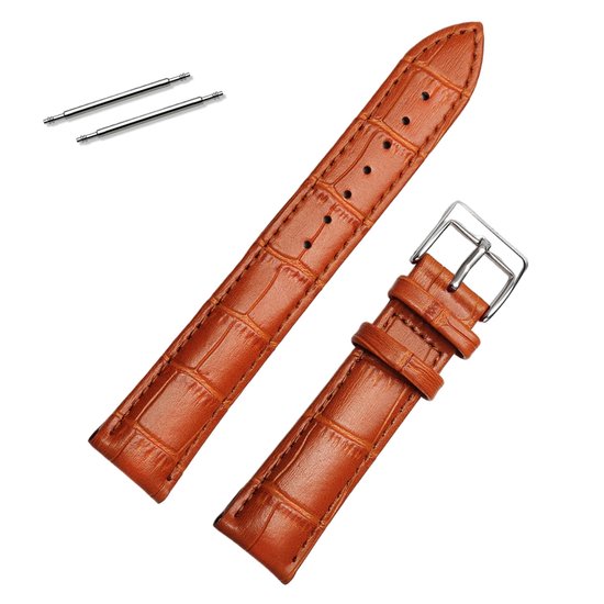 Fako® - Bracelet de montre - Cuir Véritable - 18mm - Croco - Marron clair