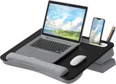 Laptopkussen, laptop-knietablet met ergonomische polssteun, groter laptopkussen voor max. 17,3 inch notebook, in hoogte verstelbare laptoponderlegger met tablet en telefoonhouder (zwart)