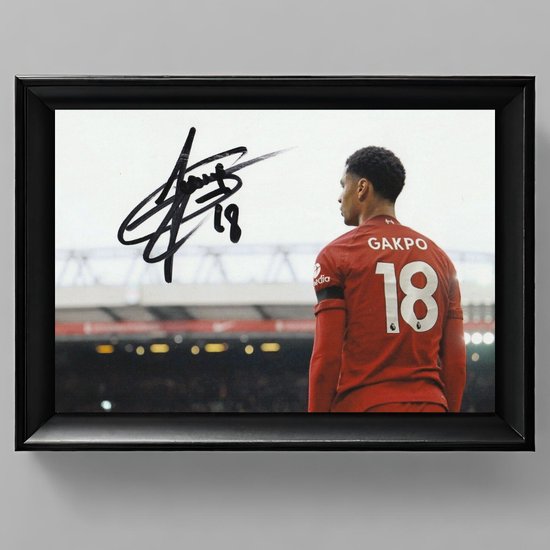 Cody Gakpo Ingelijste Handtekening – 15 x 10cm In Klassiek Zwart Frame – Gedrukte handtekening – Voetbal - Football - PSV Eindhoven - Rookie - Liverpool FC - YNWA