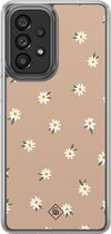 Casimoda® hoesje - Geschikt voor Samsung Galaxy A52 5G - Sweet Daisies - 2-in-1 case - Schokbestendig - Bloemen - Verhoogde randen - Bruin/beige, Transparant