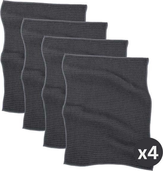 Tiseco Home Studio - Keukenhanddoek ESSENTIALS - SET/4 - 85% PE, 15% PA - microvezel - ultra-absorberend - sneldrogend - duurzaam materiaal - 40x60 cm - Donkergrijs