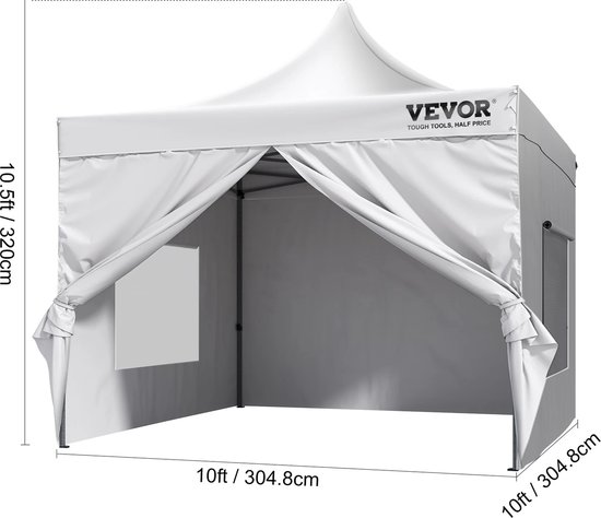 Partytent - Tent - Tuin - Opvouwbaar - Wit - Feest - Waterdicht - UV filter - Lengte - 305cm - Breedte 305cm - Hoogte 320cm — afbeelding 4