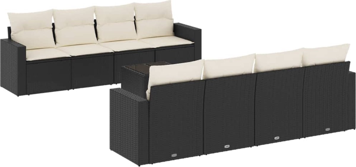 vidaXL 9-delige - Loungeset - met - kussens - poly - rattan - zwart