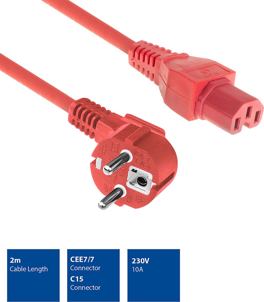 ACT Stroomkabel LSZH 2.5 meter CEE7/7 - C13 Zwart - Beugels en Meer