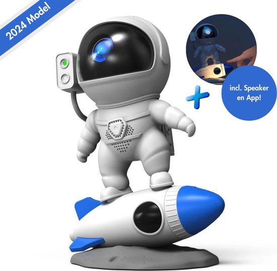 Projecteur d'étoiles astronaute avec veilleuse - Incl. Haut-parleur et bruit White - Projecteur Galaxy Premium - Ciel étoilé - Projecteur d'étoiles