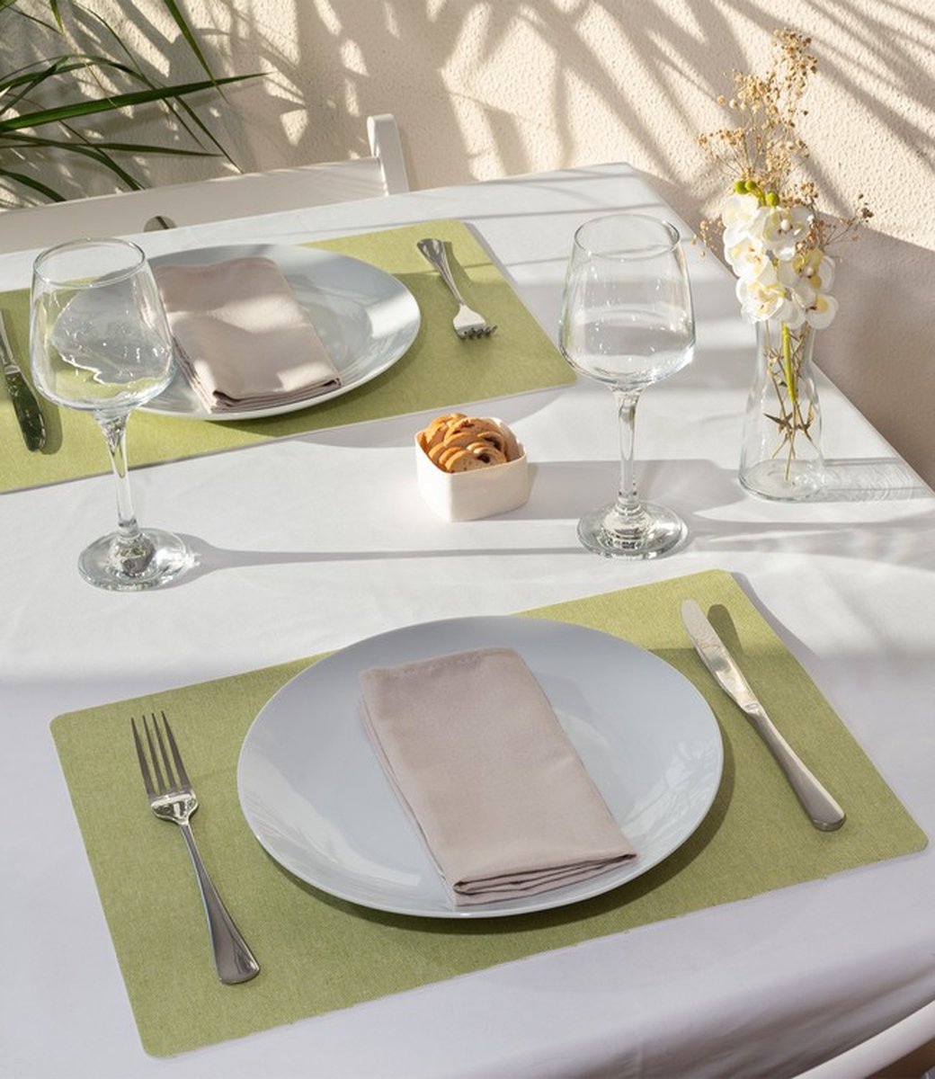 4x Tabac Placemat Pistachio - 30x43cm - onderlegger - tafeldecoratie - tafel dekken - Linen look