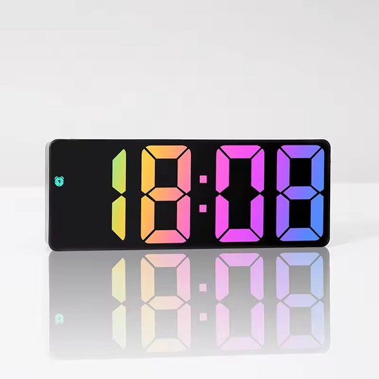 FlexJuf - Digitale klok (zwart) met regenboog cijfers (16 cm) leren klokkijken