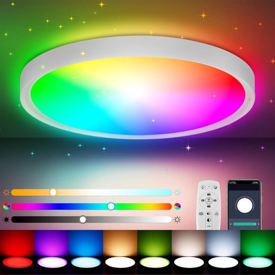 RDGOOD 24W RGB LED plafondlamp dimbaar met afstandsbediening, 2400LM