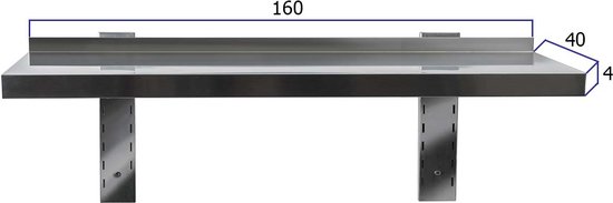 HCB® - Professionele Wandschap van metaal - Wandschap - RVS / INOX - Muurplank - wandplank - Horeca - 160x40x4 cm (BxDxH) - 20 kg