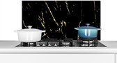 Spatscherm keuken 80x40 cm - Kookplaat achterwand Marmer - Zwart - Goud - Luxe - Muurbeschermer - Spatwand fornuis - Hoogwaardig aluminium
