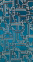 Vloerkleed Disco donkerblauw met geometrische lijnen en cirkels - Tapijt - 80 x 150 cm