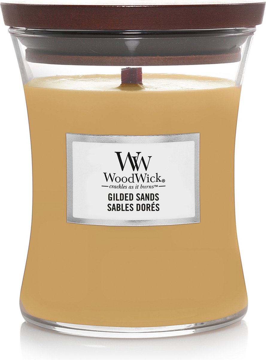 WoodWick Hourglass Medium Geurkaars - Gilded Sands - 60 branduren Bruin