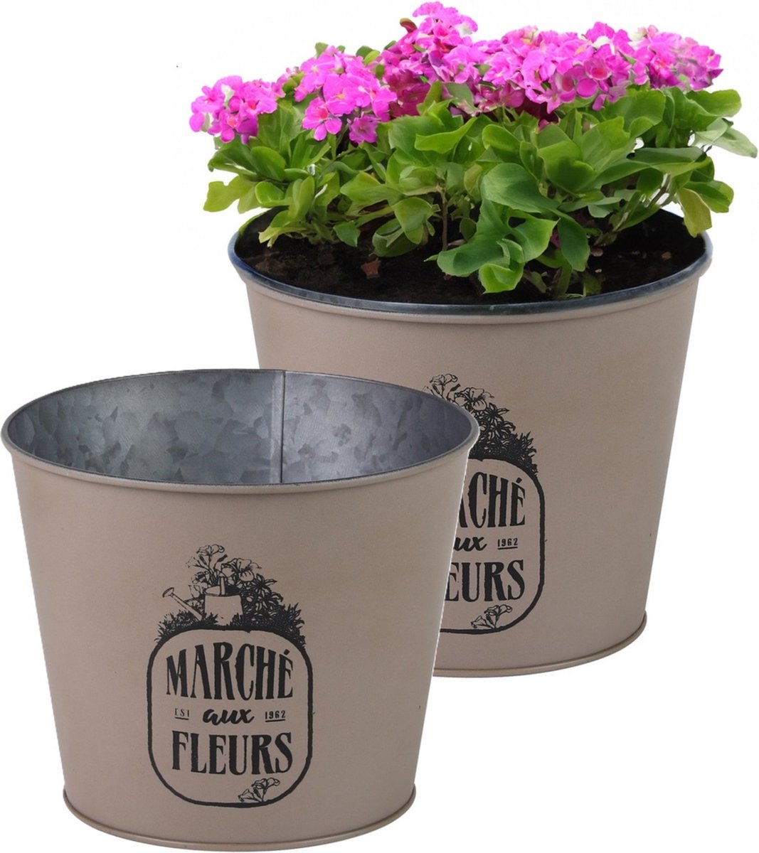 Goedkoopste Sunnydays /plantenpot/bloempot - 2x - zink - taupe - D17 x H14 cm
