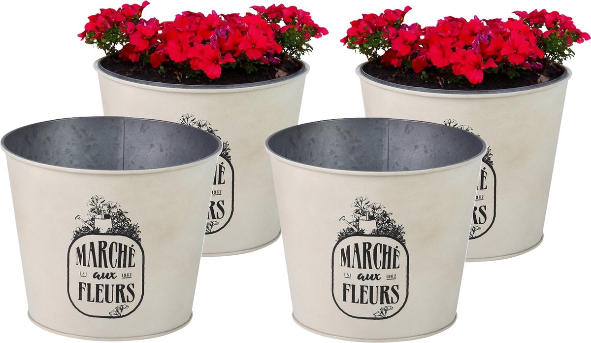 Goedkoopste Sunnydays /plantenpot/bloempot - 4x - zink - ivoorwit - D17 x H14 cm