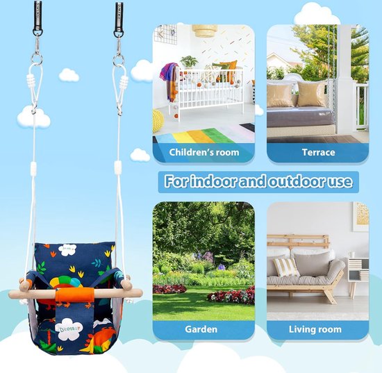Balançoire Bébé & Enfant Ours – Ceinture Sécurité – Mousqueton Inox – Jusqu’à 50 Kg – Réglable Jardin Gris