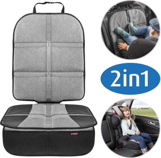 PROTEX Onderlegger voor kinderzitje, geschikt voor ISOFIX, antislip ondervlak, waterafstotende en bijzonder hoogwaardige 600D-stof met gewatteerde zitting (L, set van 2), zwart met rode naden