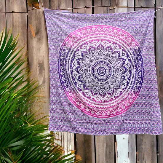 Wandkleed - paars/roze - Mandala - Duurzaam katoen - 230X210 - wanddoek - wanddecoratie - duurzaam katoen/polyester