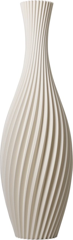 Slimprint Vloervaas FLORA, Ivoor Wit, 15,8 x 50 cm, Hoge Spiraal Vaas voor Pampas Pluimen, Gerecycled Kunststof