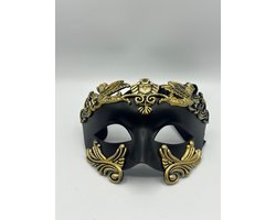 Venetiaans masker voor mannen in zwart met goud - Feest Masker voor mannen met bril en zonder bril- Masker voor brildragers - Gala Masker in de Grieks Romeinse stijl - Venetiaans masker heren - Gemaskerd bal maskers - Oogmasker carnaval