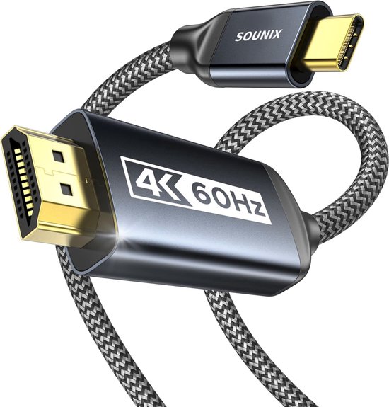 Sounix USB C naar HDMI Kabel - 4K@60Hz - HDMI Switch - 1.8 meter - Premium Nylon Gevlochten - Aluminium