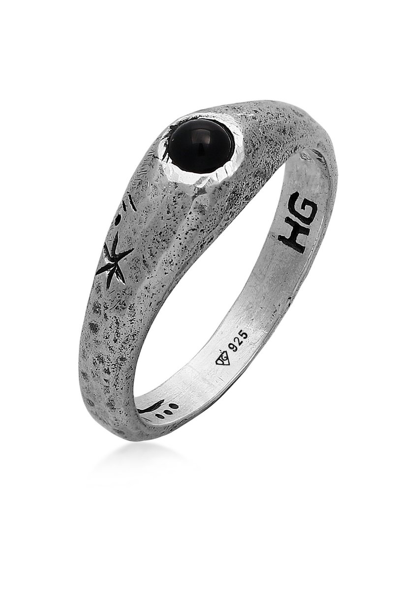 Haze & Glory - Ring - HG HAZE & GLORY - Ring voor Heren in 925 sterling zilver, sieraden voor heren, geoxideerde zilveren ring, met onyx, geboortesteen, Cast Away - Heren