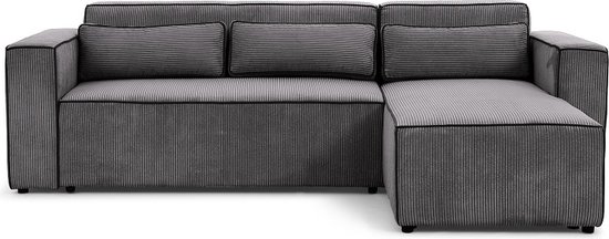 Canapé d'angle Castel - avec fonction couchage - tissu côtelé - droite - 260 x 173 cm - mobilier lounge - gris foncé - Maxi Maja