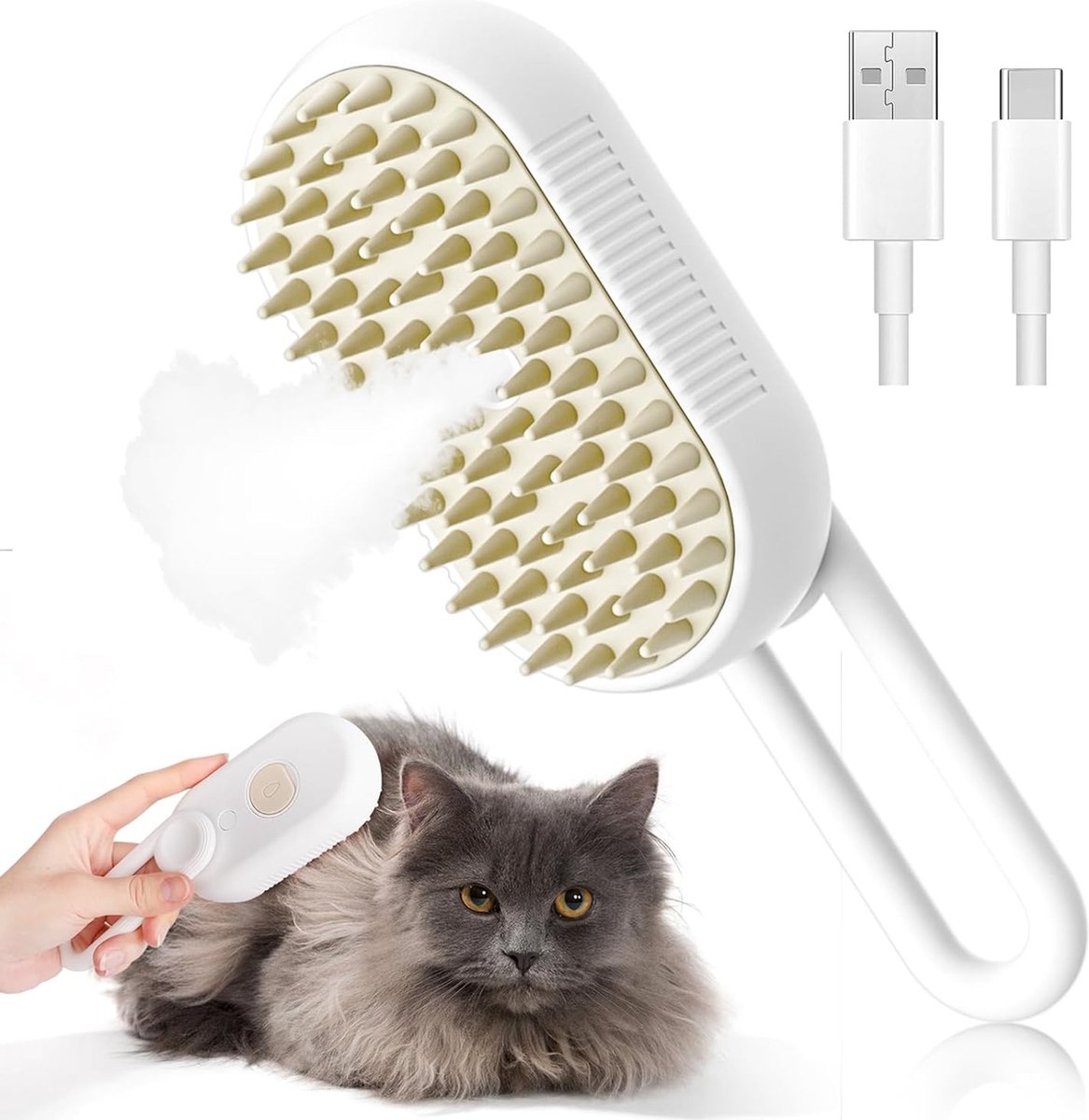Livewell Zelfreinigende Zachte Stoomborstel Voor Katten en Honden - Haarverwijderaar - Kattenborstel op stoom - Hondenborstel op stoom - Kattenkam - Kortharig - Langharig