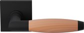 Deurkruk op rozet - Zwart - RVS - GPF bouwbeslag - Ika Deurklink zwart/ kersen haaks met trapezium eindknop op vierkant
